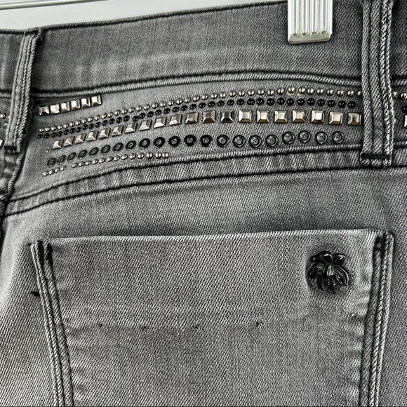 Black Orchid grey silver shatter studded jeans zip hem Los Angelos 29 - Picture 7 of 12